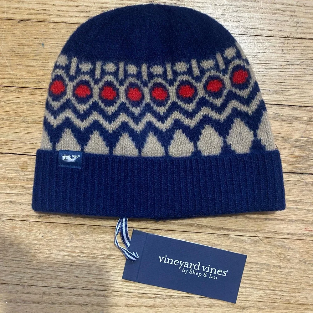 NWT Vineyard Vines Little Kids' Fair Isle Merino Wool Beanie Hat /Nautical Navy